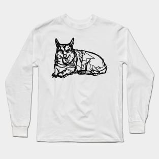 Corgi Line Drawing Tongue Out Tuesday Dog Long Sleeve T-Shirt